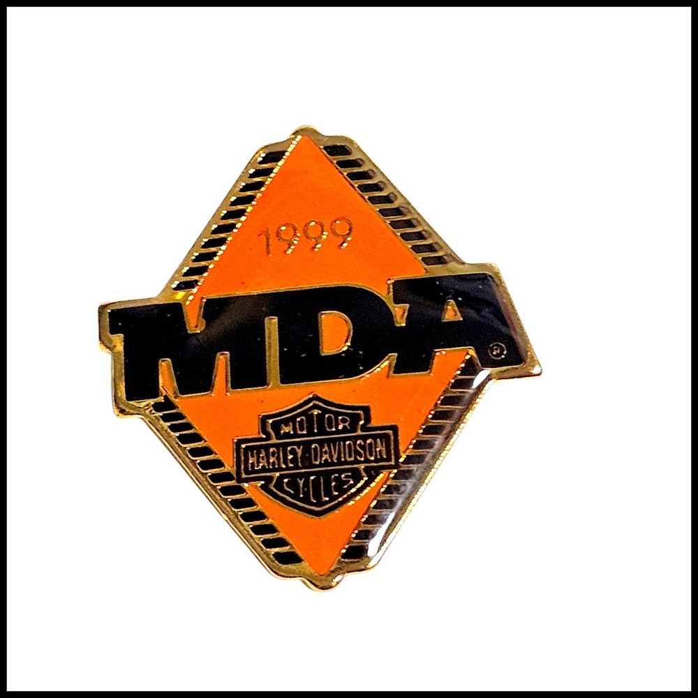 Harley Davidson MDA Pin 1999 Motorcycle Biker Lapel Pin Orange Black Gold